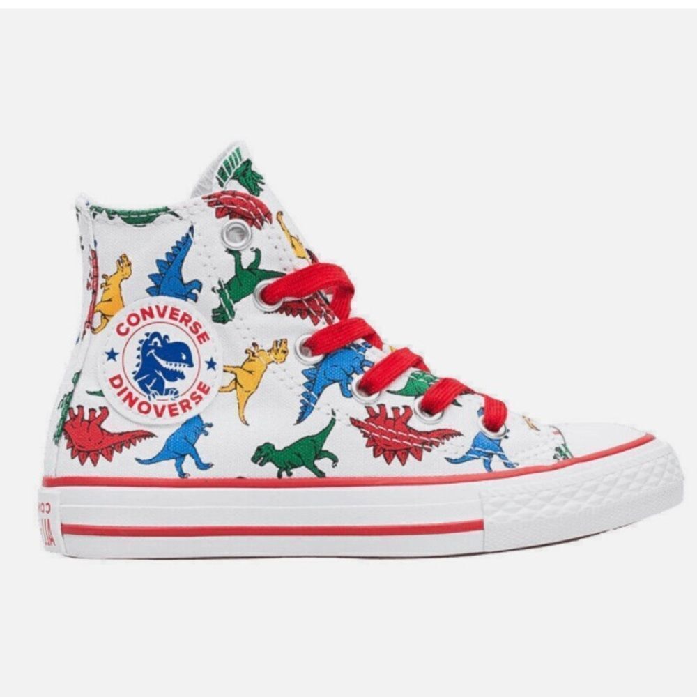 Converse Sneakers Dinoverse High Top All Star White Red Junior Boys Size 3 - Picture 11 of 11